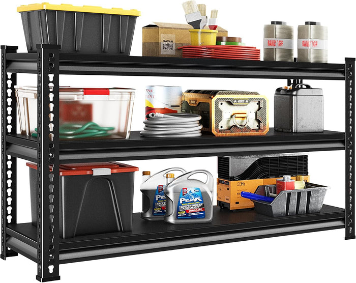 Metal Garage Shelving Heavy Duty，1530LBS Loads Garage Storage Shelves, 48”W 3-Tier Adjustable Storage Racks and Shelving Units for Garage Basement and Kitchen, 48”W x 18”D x 39”H,Black