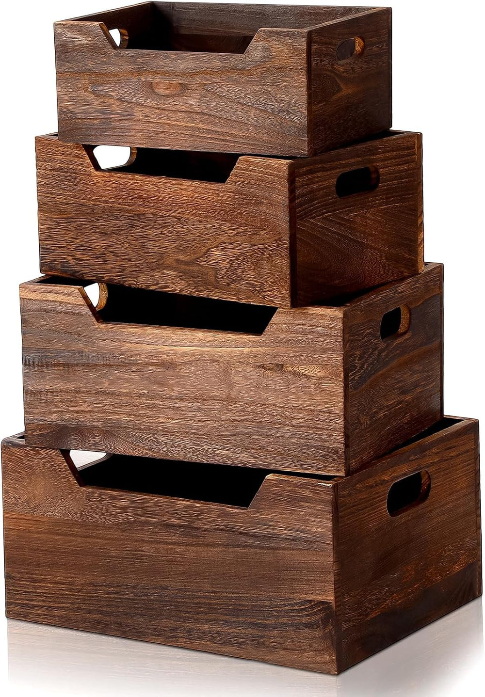 Chunful 4 Pack Wood Crates Nesting Storage Baskets Decorative Farmhouse Woode...