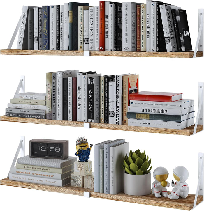Austin yan Floating Bookshelf ，33inch, Wall Mounted Shelves for Living Room, Kitchen Organization,Bathroom, Bedroom Décor,Hanging Decorative Wall Shelves,Set of 3 White