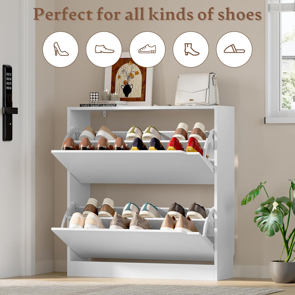 BORNOON Shoe Cabinet with 2 Flip Drawers, Slim Narrow Shoe Storage Cabinet, F...