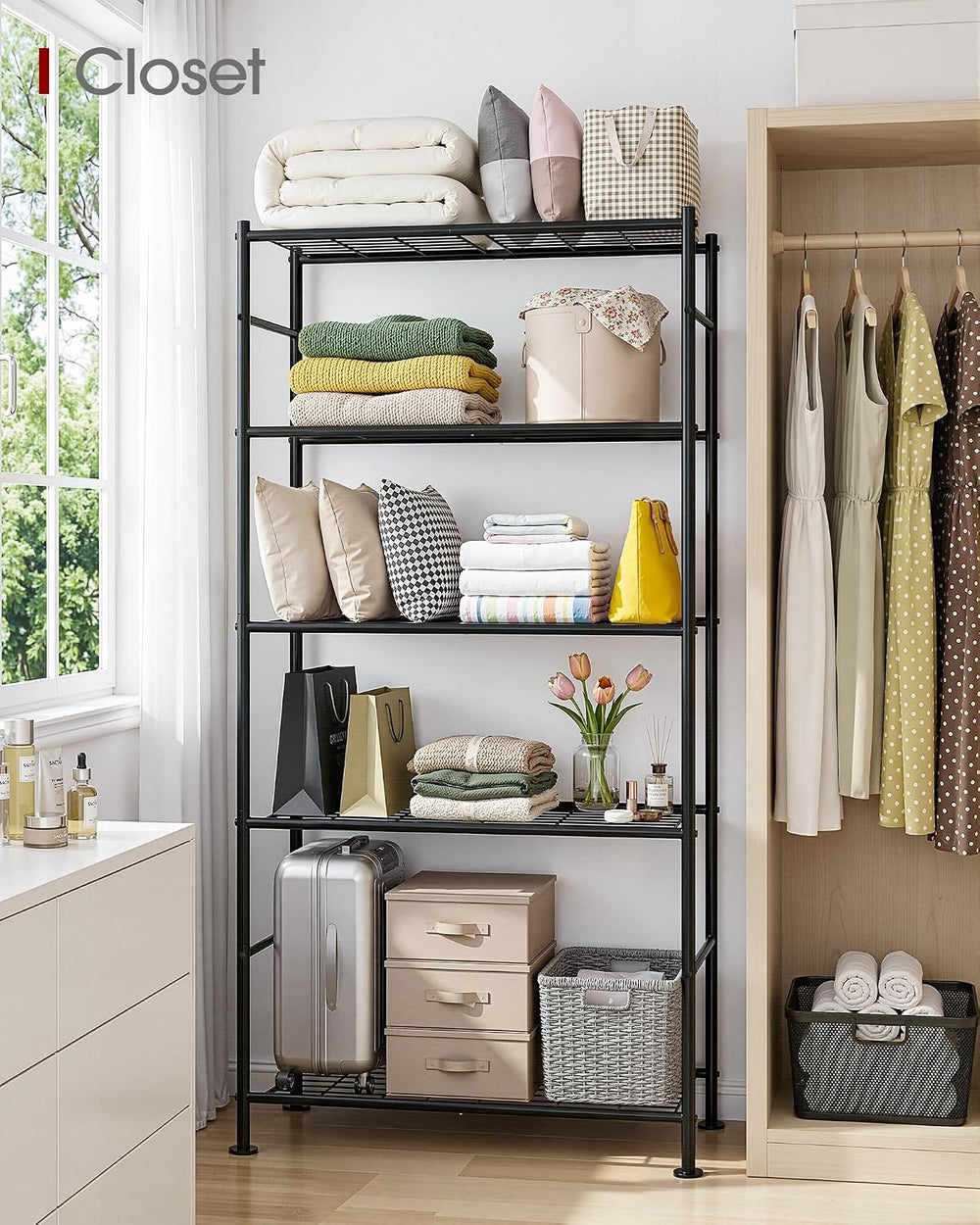 Sakugi Storage Shelves - 5 Tier Shelf Organizer, Heavy Duty Garage Shelving U...