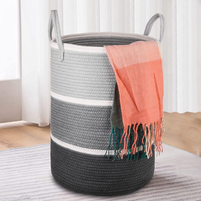 Durable Cotton Cloth bags for stacking and storing diapers and blankets,Pillows, Christmas Gifts,Clothes in Bedroom, Living Room, Cloth bags for Storage (Grey White)