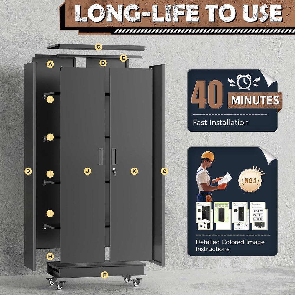 INTERGREAT73 Garage Storage Cabinet with Wheels, Rolling Metal Storage Cabine...