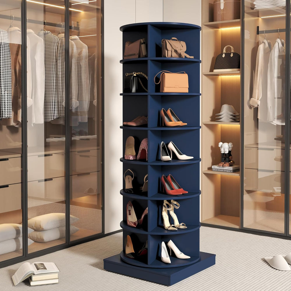Rotating Shoe Rack Tower, Wooden Spinning Shoe Organizer, Free Standing 360° ...
