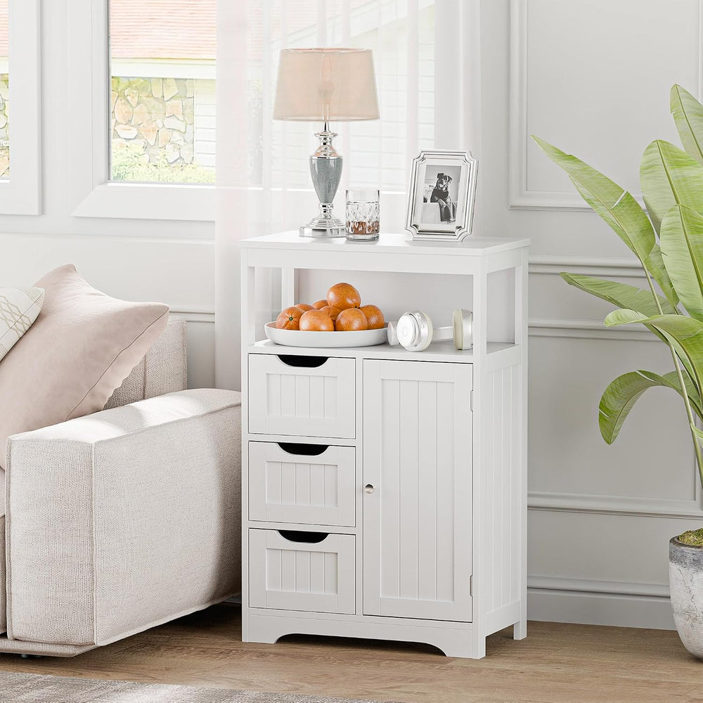SUPER DEAL Wooden Bathroom Storage Cabinet with 3 Drawers and 1 Door, Free-St...