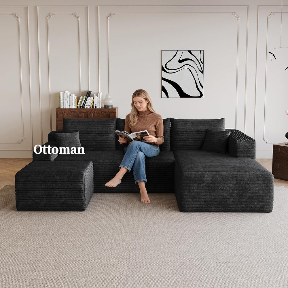 25.6" Corduroy Ottoman Foot Rest,Plush Memory Foam Couch Ottomans,Bonele...