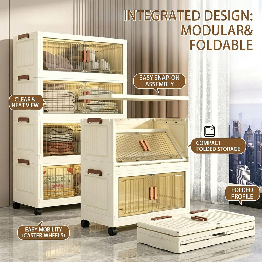 124QT Stackable Collapsible Storage Bins withLids and Front Doors, Rolling Li...