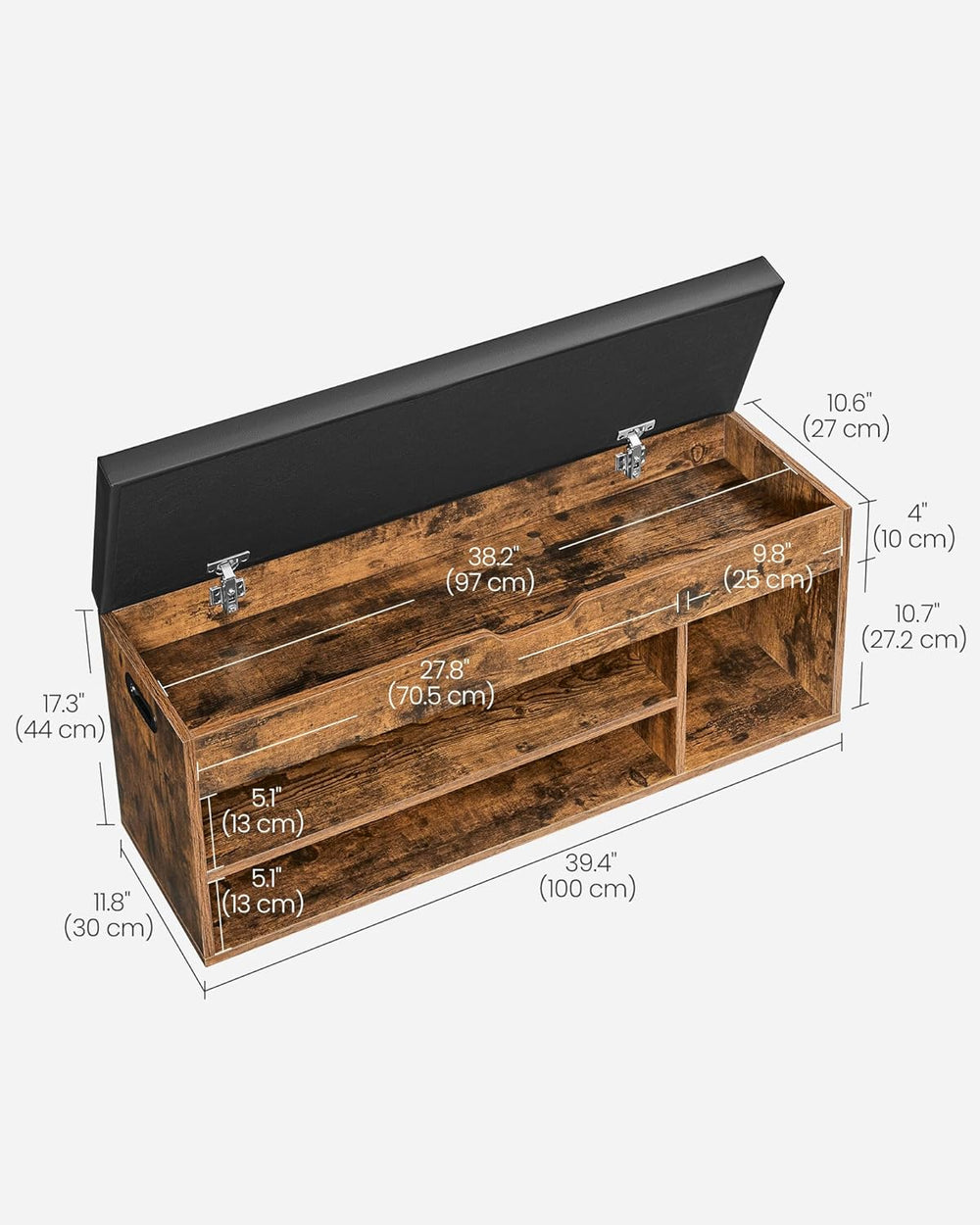 VASAGLE Storage Bench with Cushion, Shoe Bench, 11.8 x 39.4 x 17.3 Inches