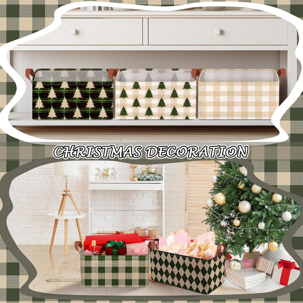 Boao 6 Pack Neutral Christmas Gingham Storage Baskets for Gifts Empty
