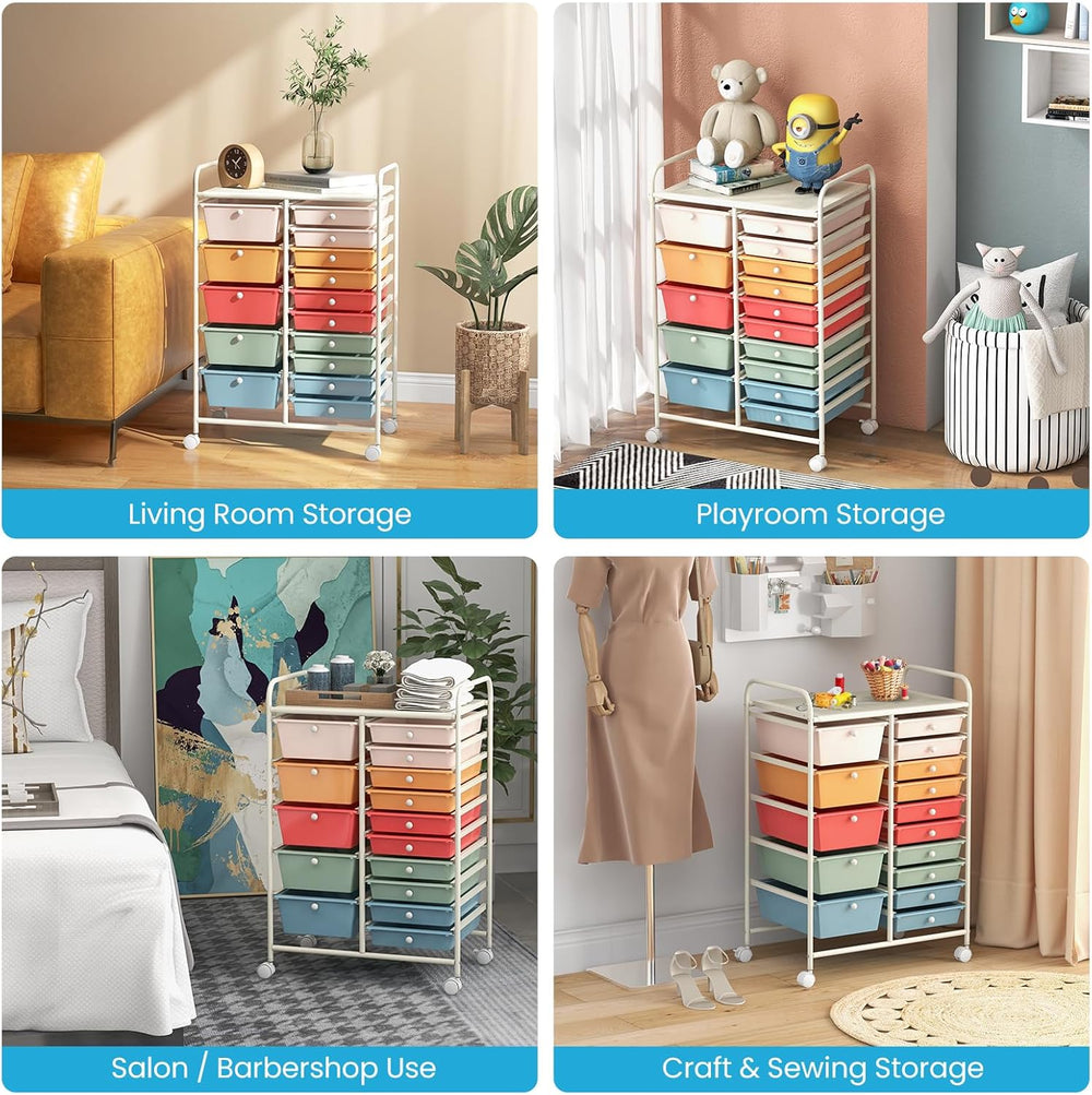 Giantex 15 Drawers Rolling Cart, Classroom Organizers, Storage Cart with Whee...