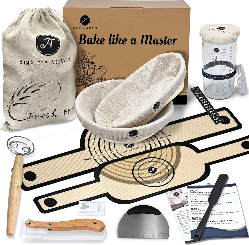Premium Banneton Bread Proofing Baskets - A Complete Sourdogh Bread Baking Ki...