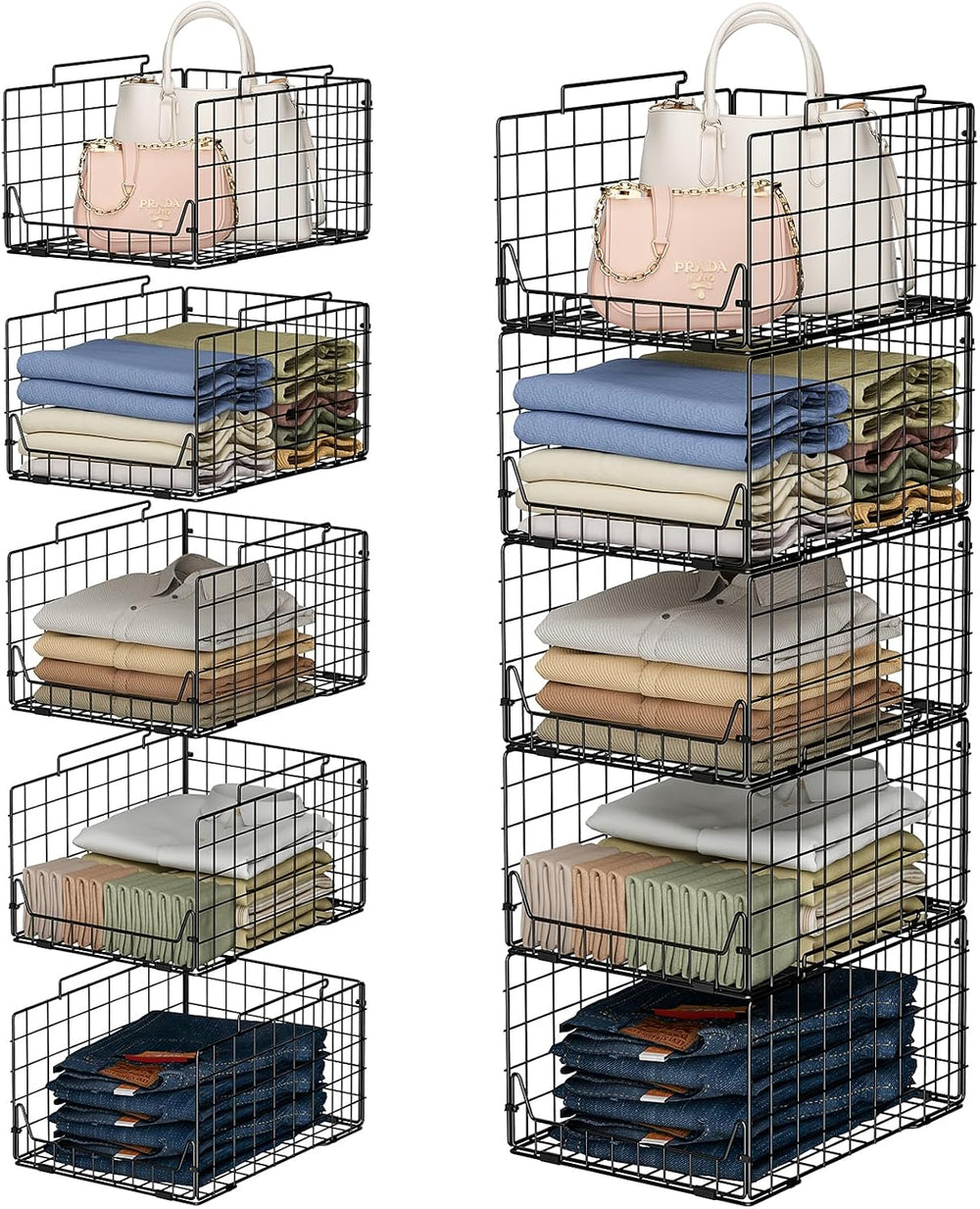 Jakyitvi 5-Tier Stackable Closet Organizer Shelf – Foldable Metal Storage Bin...
