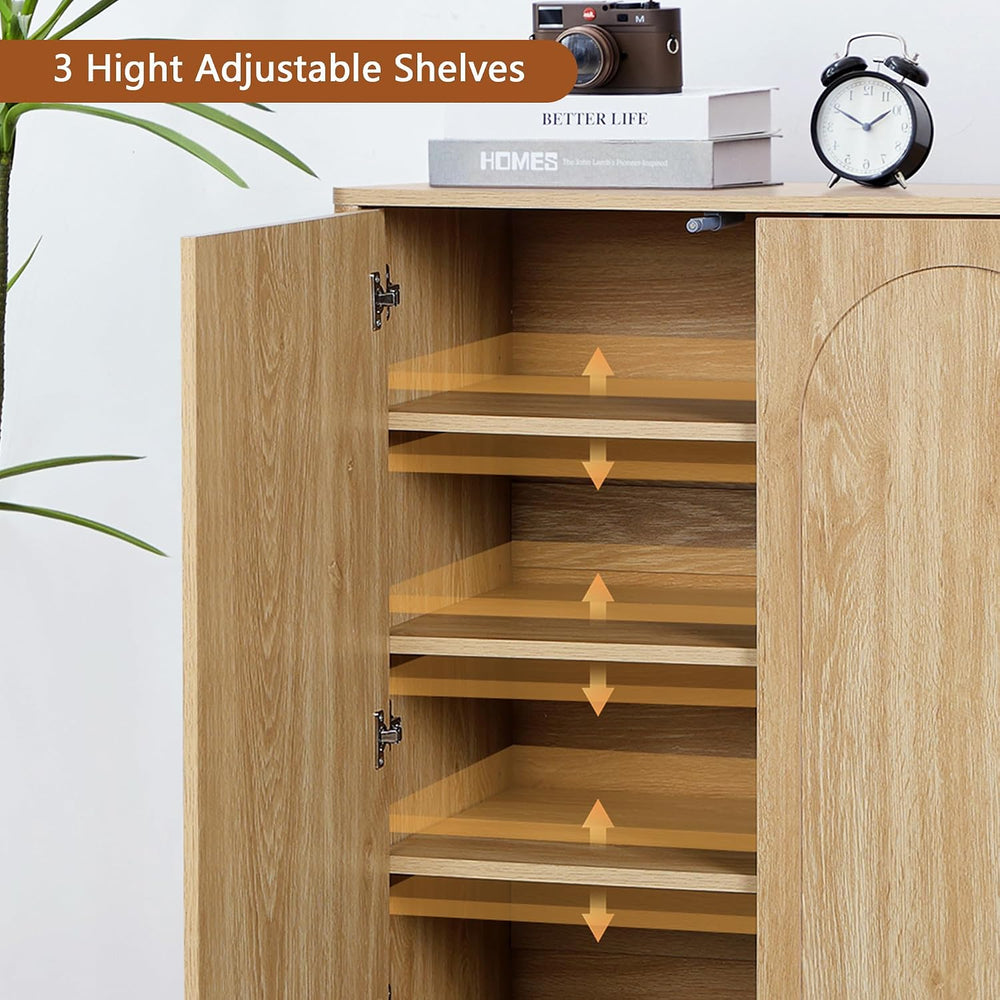 Tall and Large Shoe Storage Cabinet Set of 2 with Doors and Adjustable Shelve...