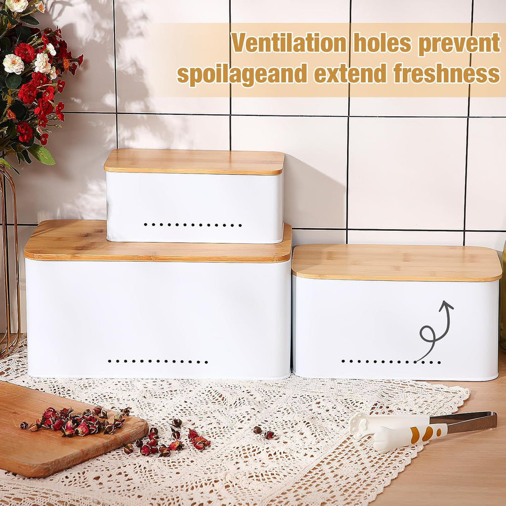 3 Pcs Metal Storage Box with Lid Nesting Farmhouse Storage Bins, White