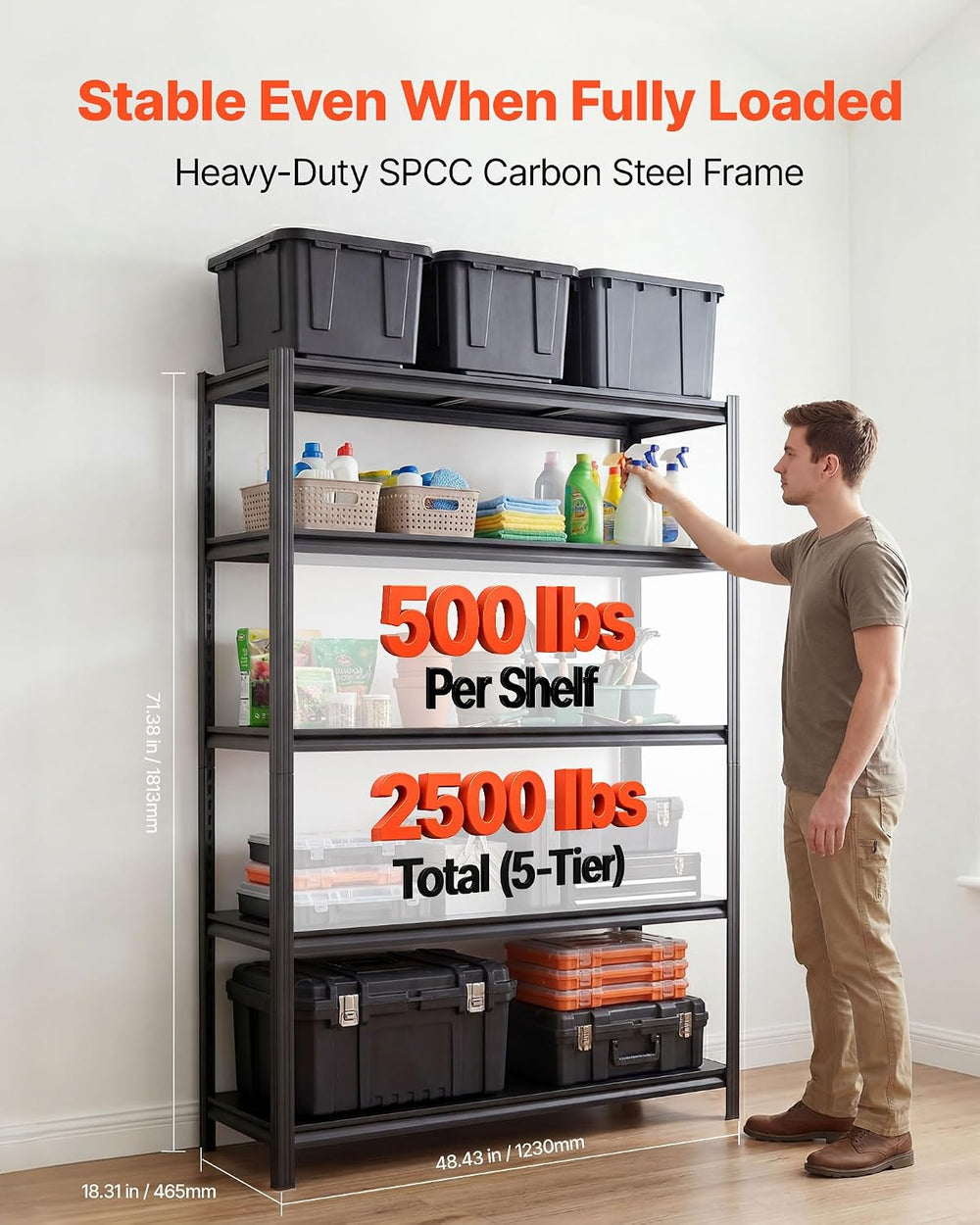 VEVOR Storage Shelves, 5-Tier Adjustable, 2500 lbs Capacity, Heavy Duty Garag...