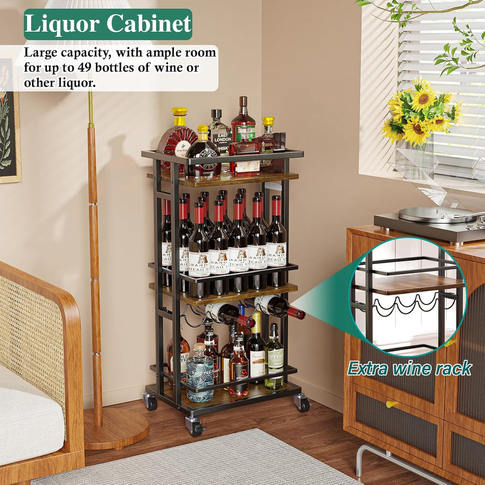 OKZEST 3-Tier Bar Cart for Home, Mini Rolling Liquor Cabinet & Serving Cart