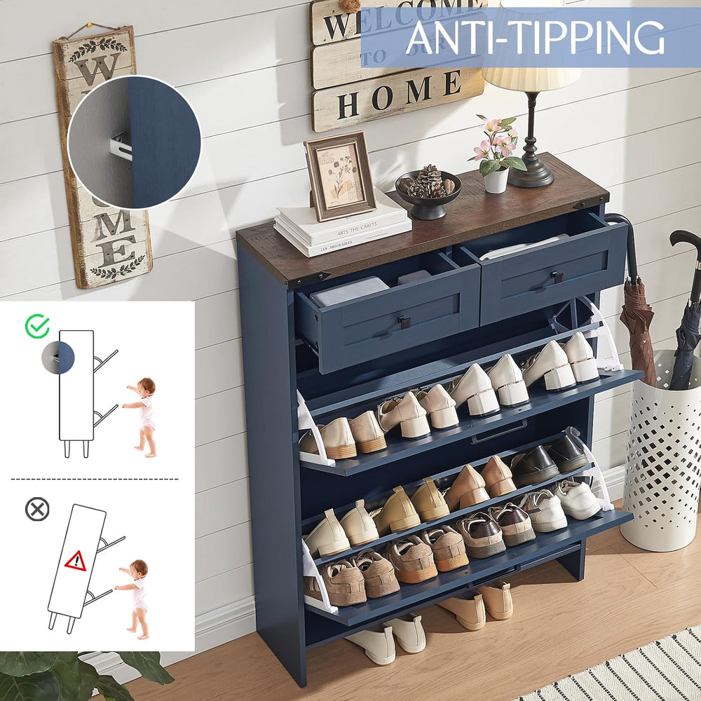 Barnyatoh Farmhouse Shoe Cabinet with 2 Flip Drawers & 2 Storage Drawers