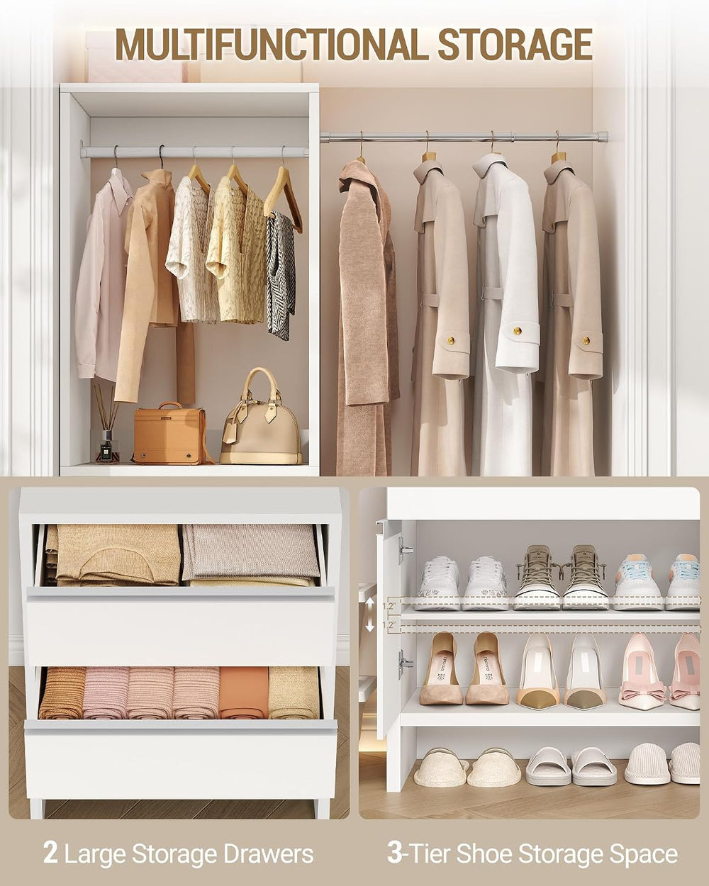 Hzuaneri Closet System Closet Organizers and Storage with 2 Drawers