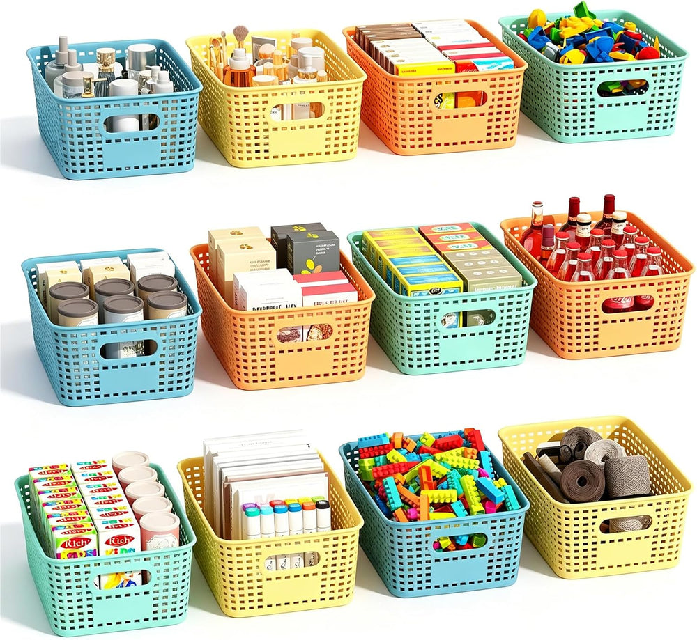 Colorful Plastic Storage Baskets for Organizing, 12 Pack