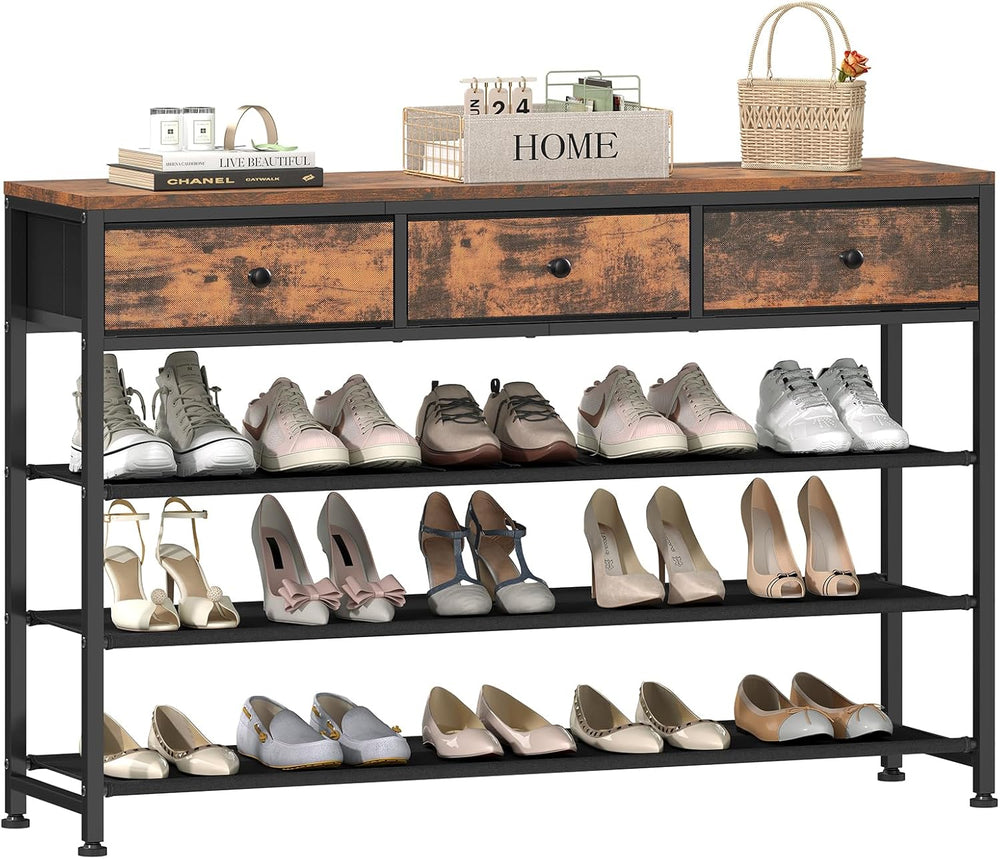 usikey 4 Tier Shoe Rack with 3 Drawers & 3 Oxford Fabric Shelves, Holds 1...