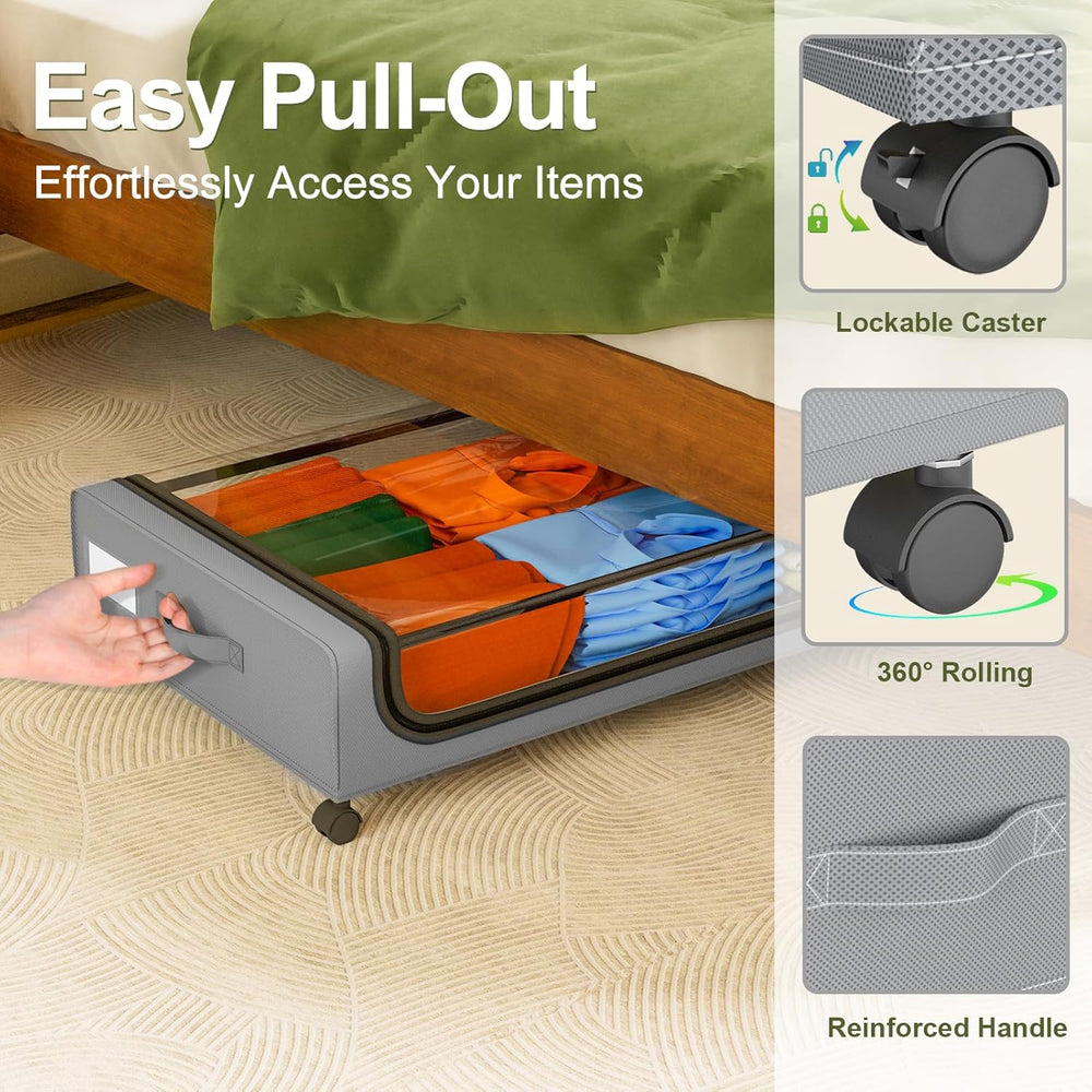 GoMaihe Under Bed Storage with Wheels 48L Grey 4-Pack