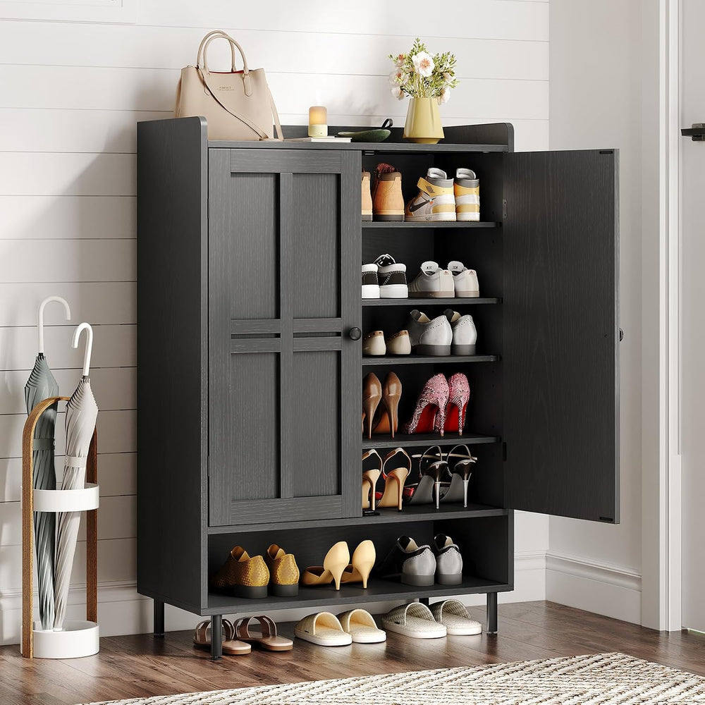 ONBRILL Shoe Cabinet with Cross Molding Doors, 6-Tier Shoe Storage(Black)