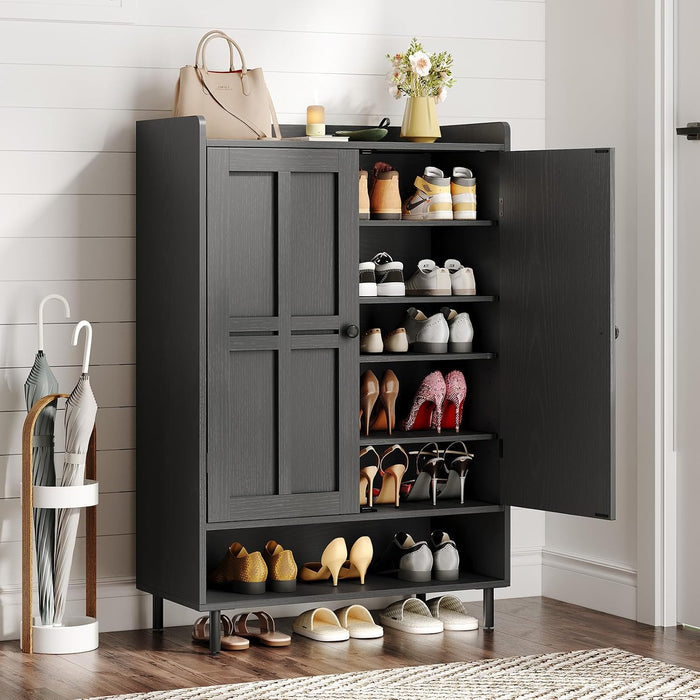 ONBRILL Shoe Cabinet with Cross Molding Doors, 6-Tier Shoe Storage(Black)