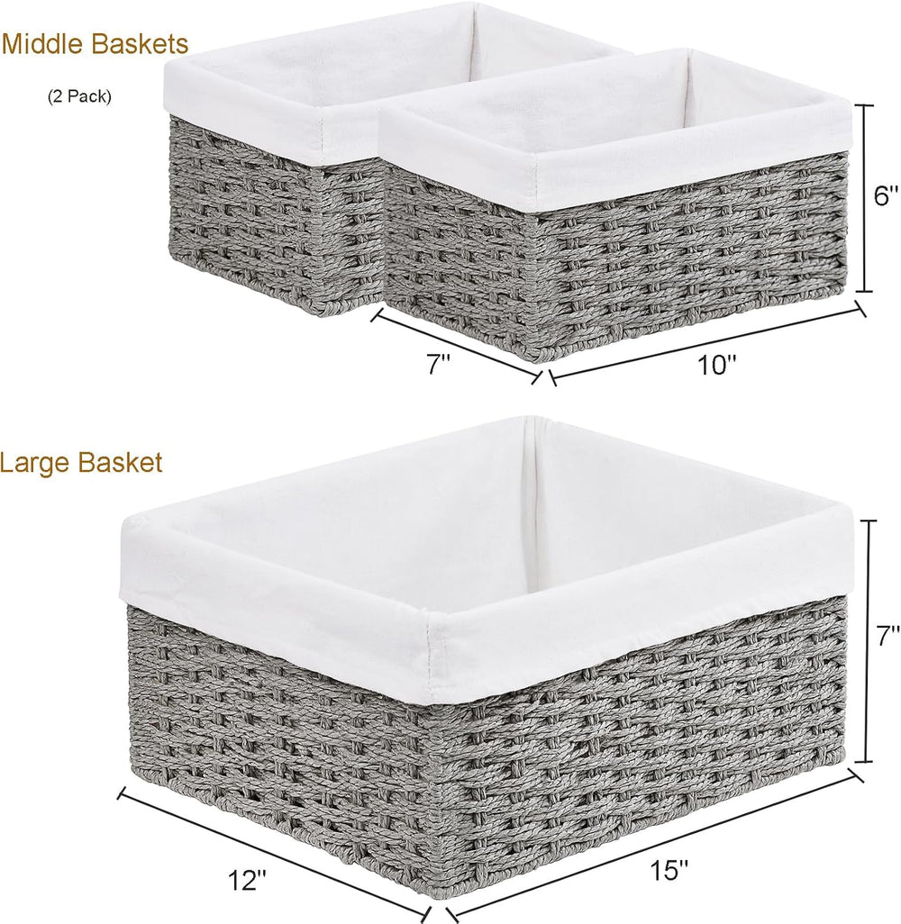 Vagusicc Wicker Basket, Set of 3 Hand-woven Storage Baskets for Organizing, D...