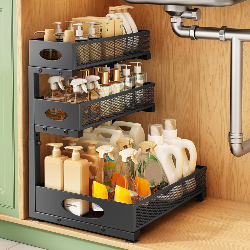 Kitstorack Under Sink Organizer 3-Tier Slide Out Drawer 1-Pack Black