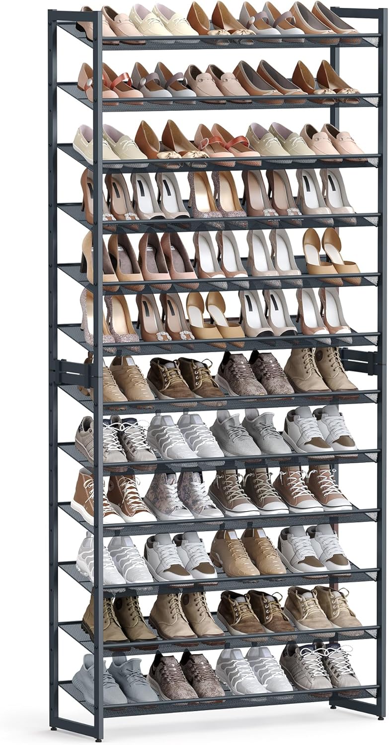 SONGMICS Metal Shoe Rack, 12-Tier Shoe Orgainzer, Holds 48-60 Pairs
