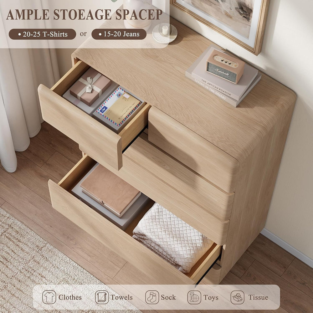YANSNWO Natural Oak 6 Drawer Dresser for Bedroom, 48" Tall Chest of Drawers