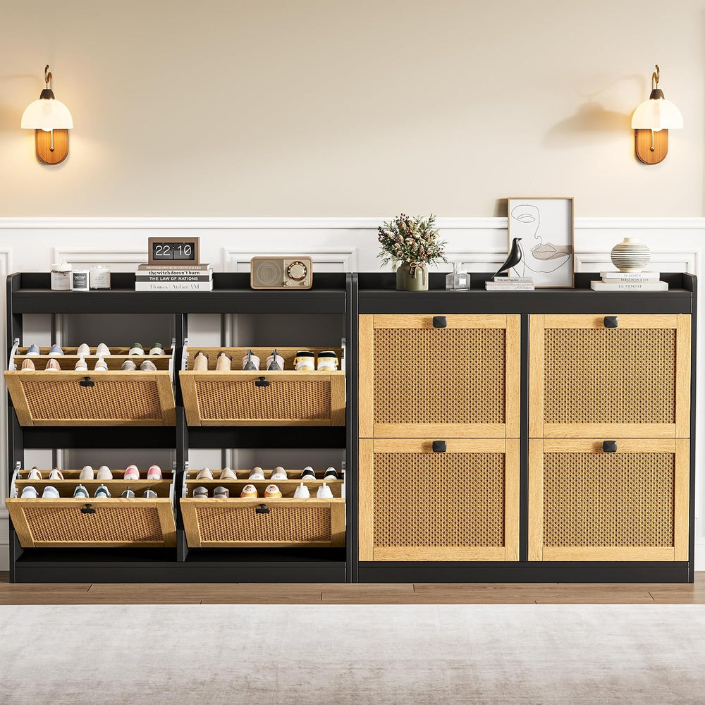 Garvee Shoe Storage Cabinet with 4 Deep Flip Drawers, Wood Shoe Cabinet with ...