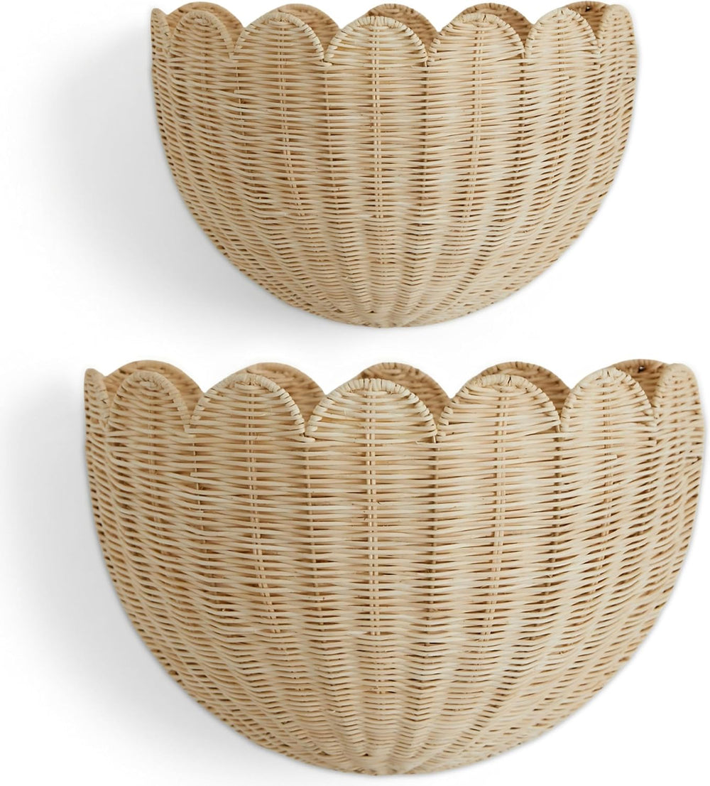 BEBE BASK The Original Scalloped Wicker Wall Basket – Set of 2 (16x10x7 In)