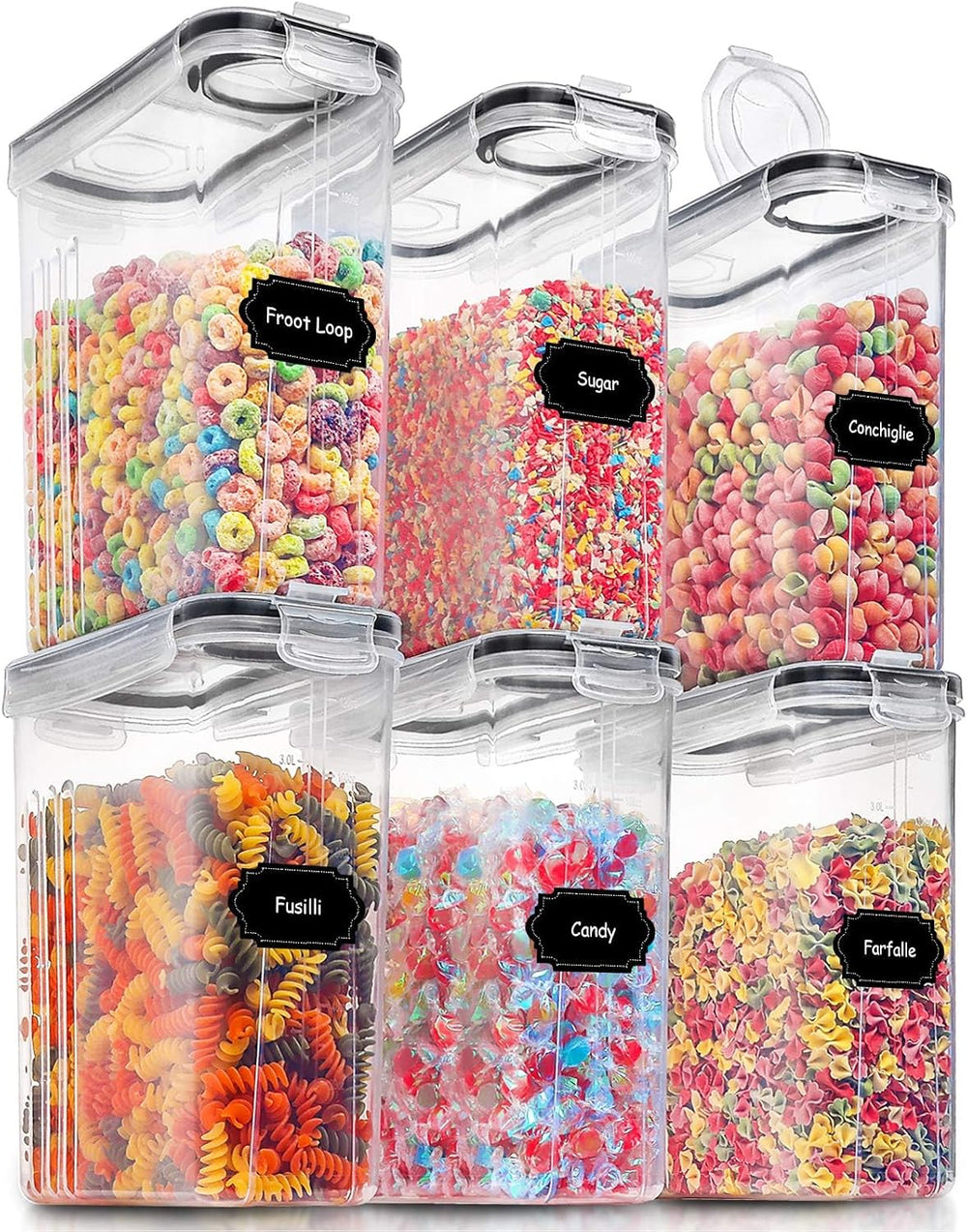 PRAKI Large Dry Food Storage Containers with Lids, 6PCS Airtight Cereal Conta...