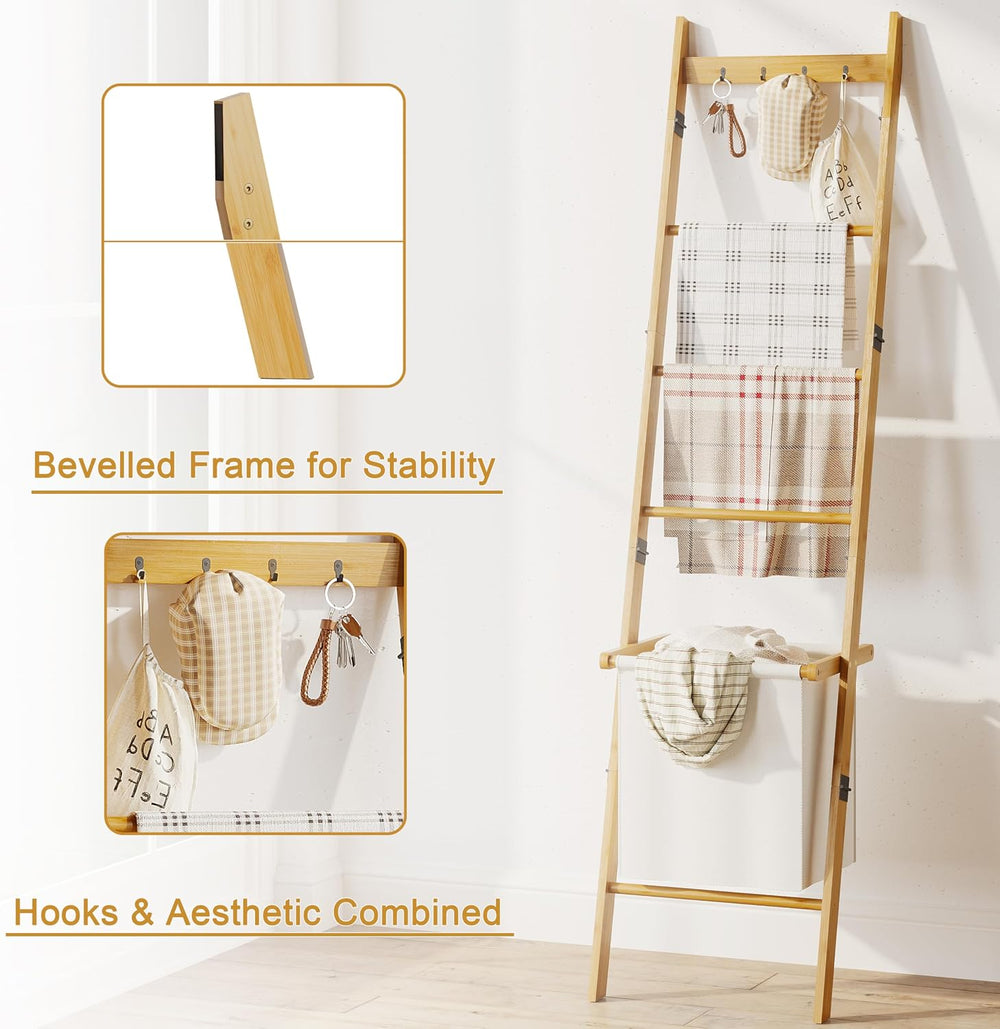 BAMBANG 6-Tier Blanket Ladder for Living Room, Blanket Quilt Ladder Rack Rust...
