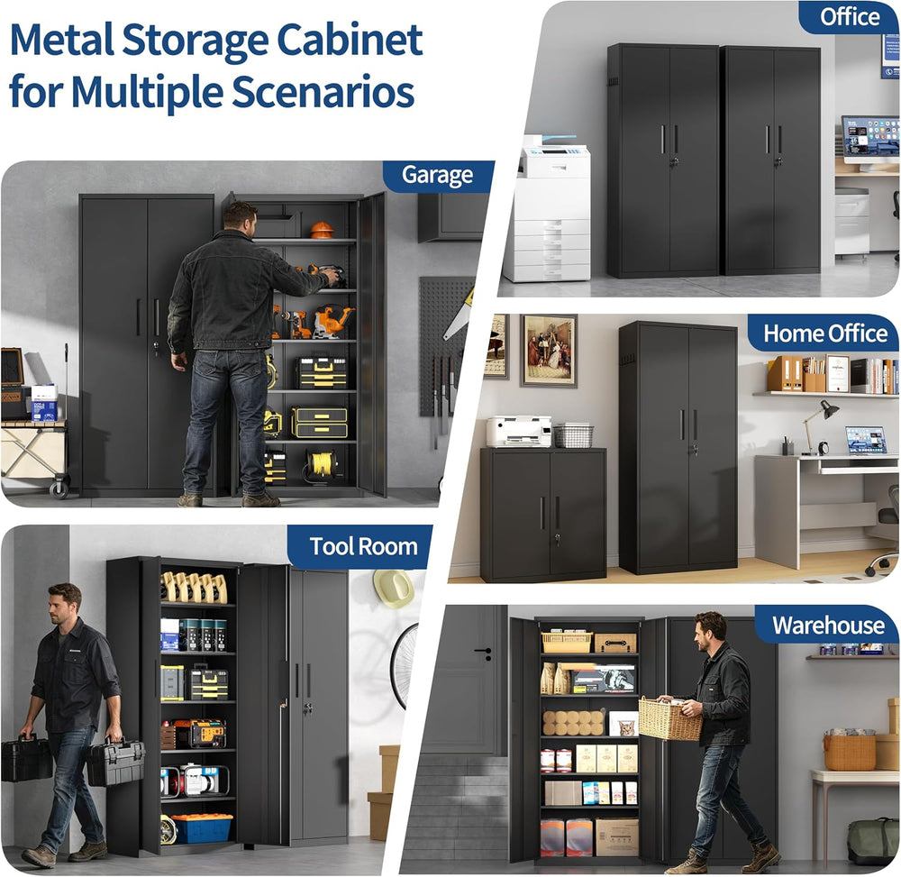 Metal Storage Cabinet with Lock,71” Garage Storage Cabinets with 2 Doors and ...