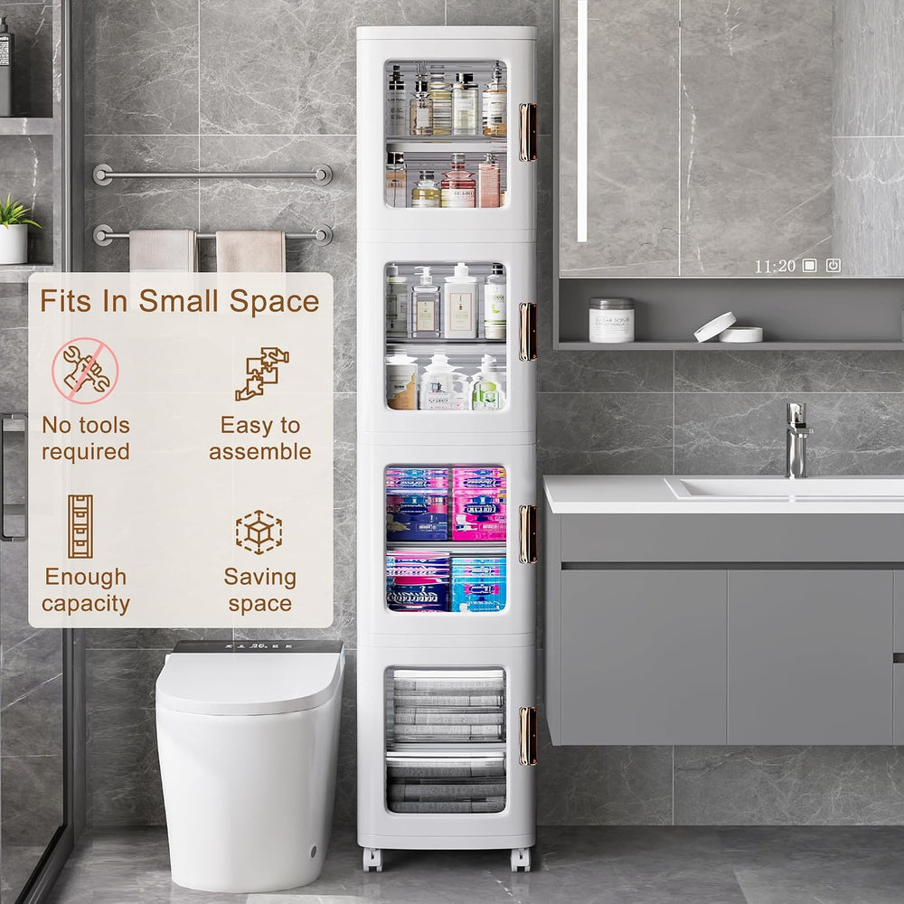 VECELO 4-Tier Narrow Storage Cabinet with Wheels, White