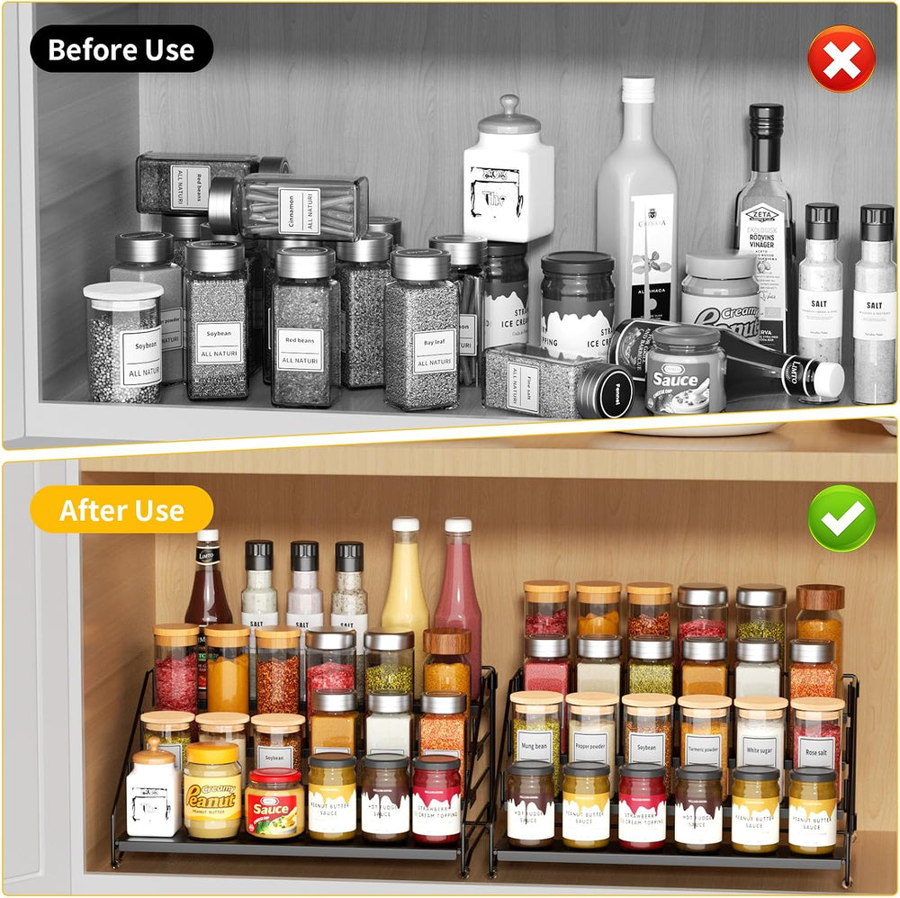 2 Pack Spice Rack Organizer for Cabinet, Depth Adjustable 4 Tier Spice Rack