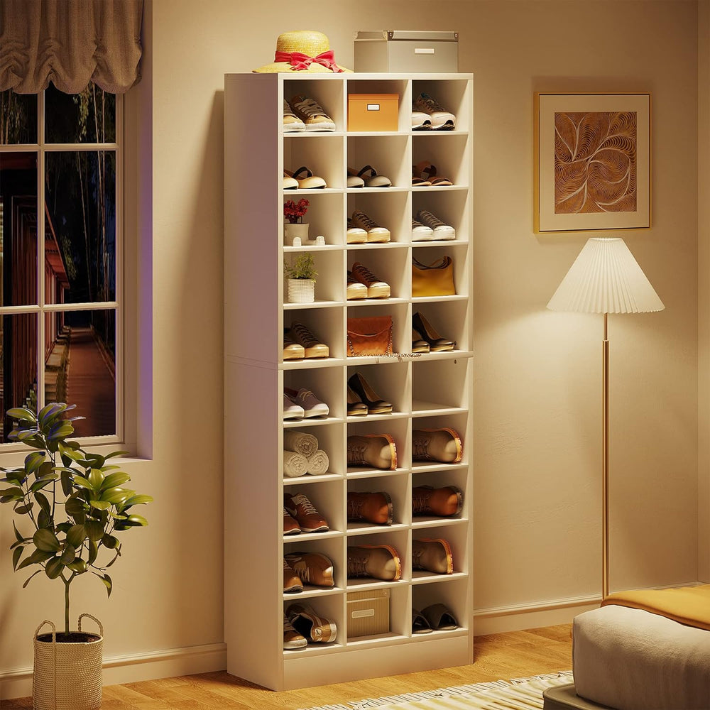 Tribesigns 10-Tier Shoe Storage Cabinet, White Wooden Shoe Rack with 30 Cubbi...