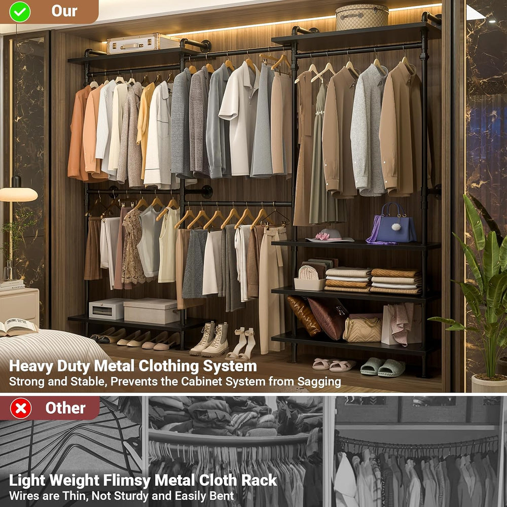 Aheaplus Industrial Pipe Clothing Rack, Expandable Garment Rack, Closet Syste...