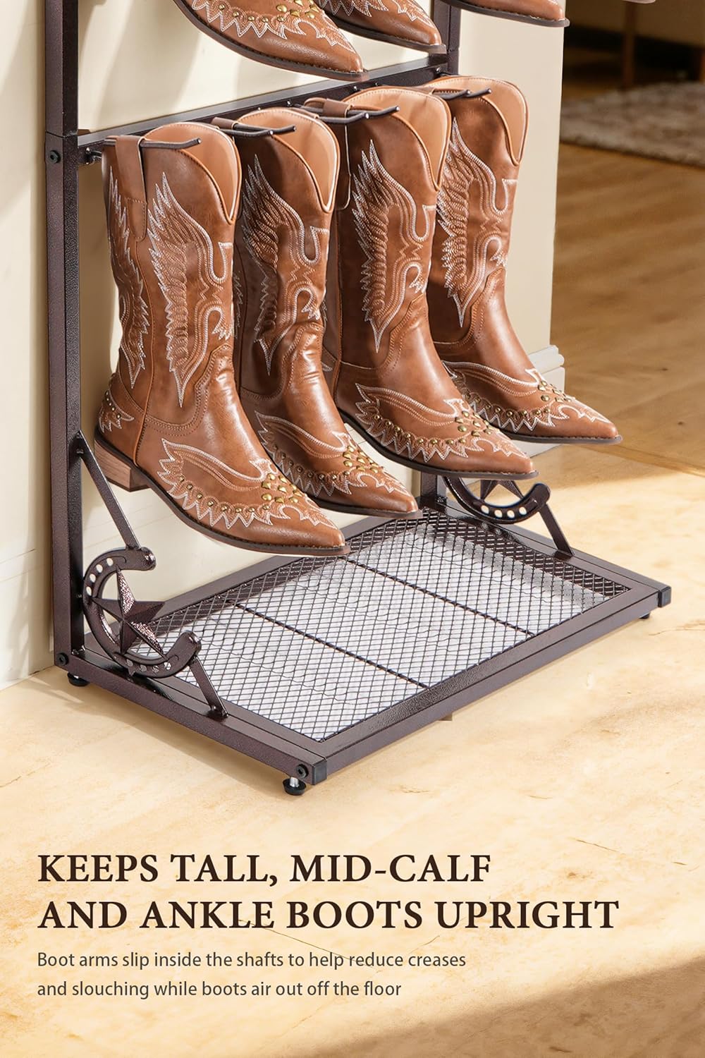 Western Boot Rack for 6 Pairs, 74" Freestanding Cowboy Boot Stand, Bronze