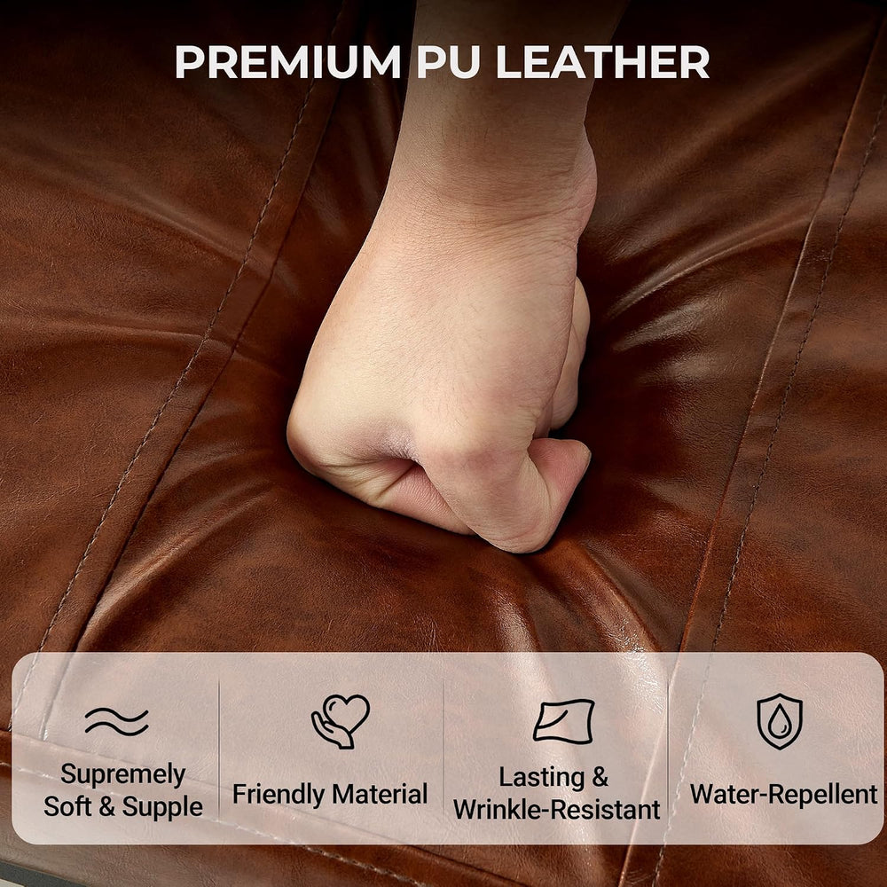 Adjustable Ottoman Pouf, 60 Degree Tilt Footrest, Brown Synthetic Leather