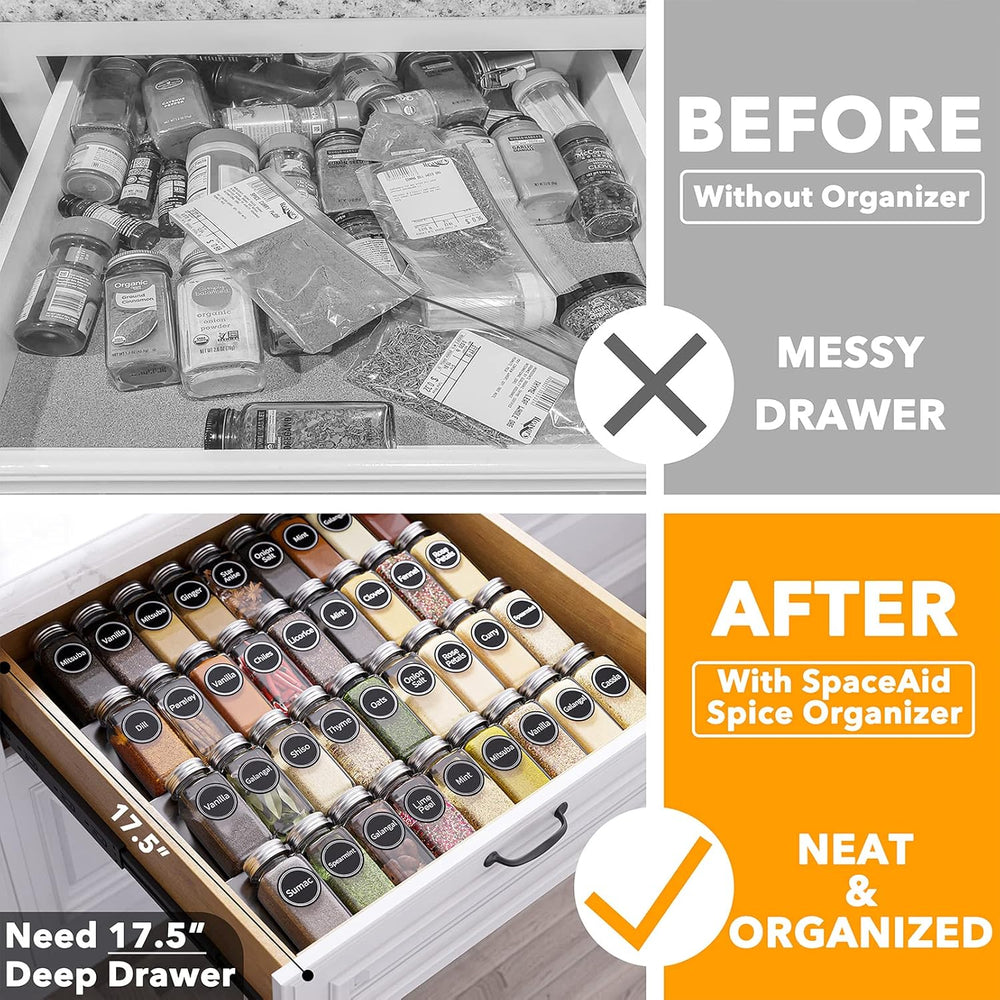 SpaceAid Spice Drawer Organizer with 36 Spice Jars, 386 Spice Labels, 4 Tier ...