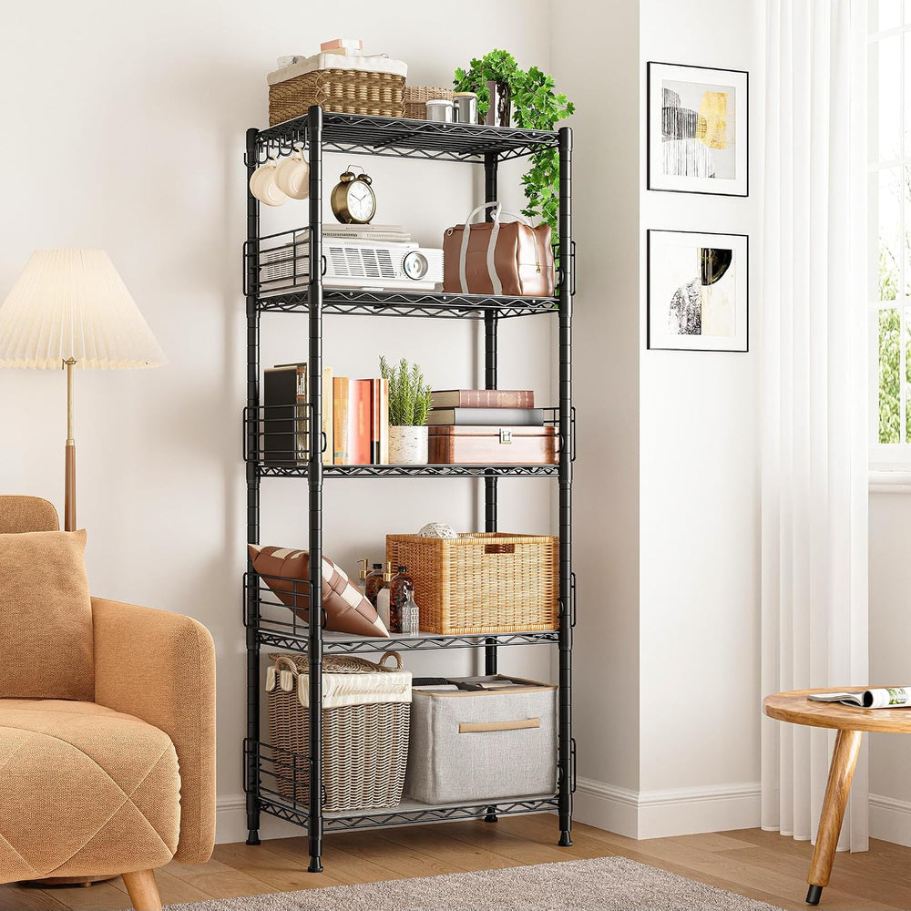REIBII 59.1" H Storage Shelves, Side Blockers & Hooks, for Kitchen