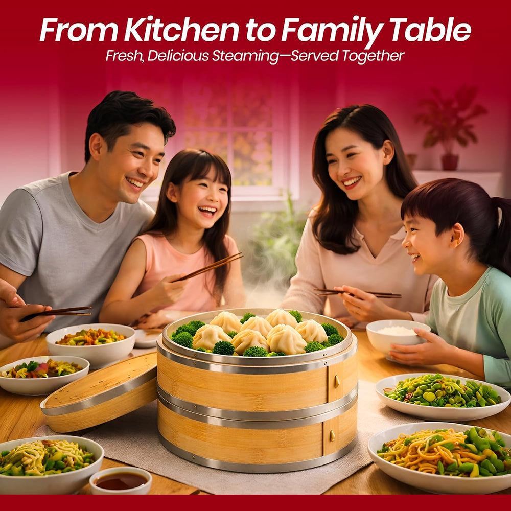 Bamboo Steamer Basket 10 Inch 2 Tier Set for Cooking | Dumpling Steamer Baske...