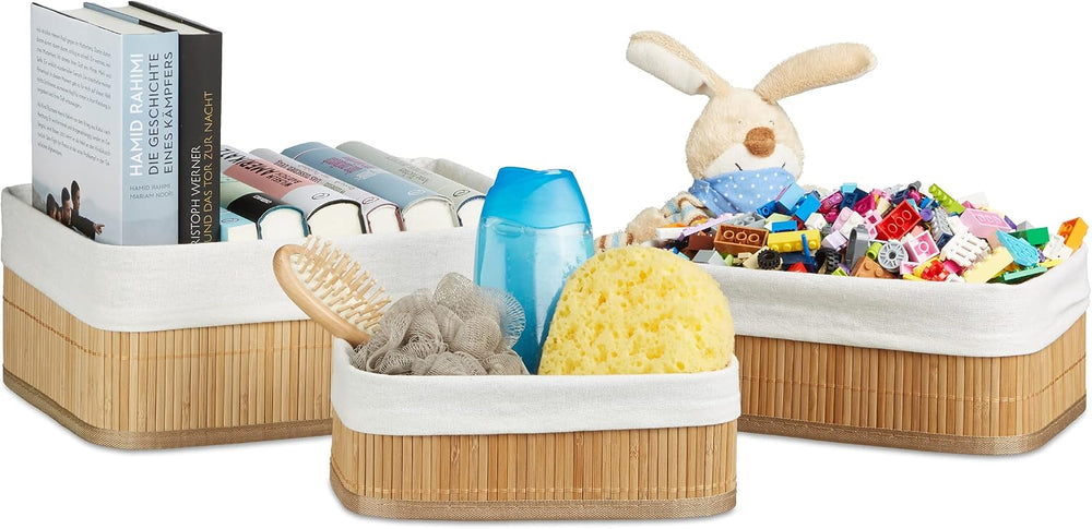 Relaxdays Bamboo Set of Shelf Baskets, 12.5 x 32 x 22 cm, Rectangular, 3 Stor...