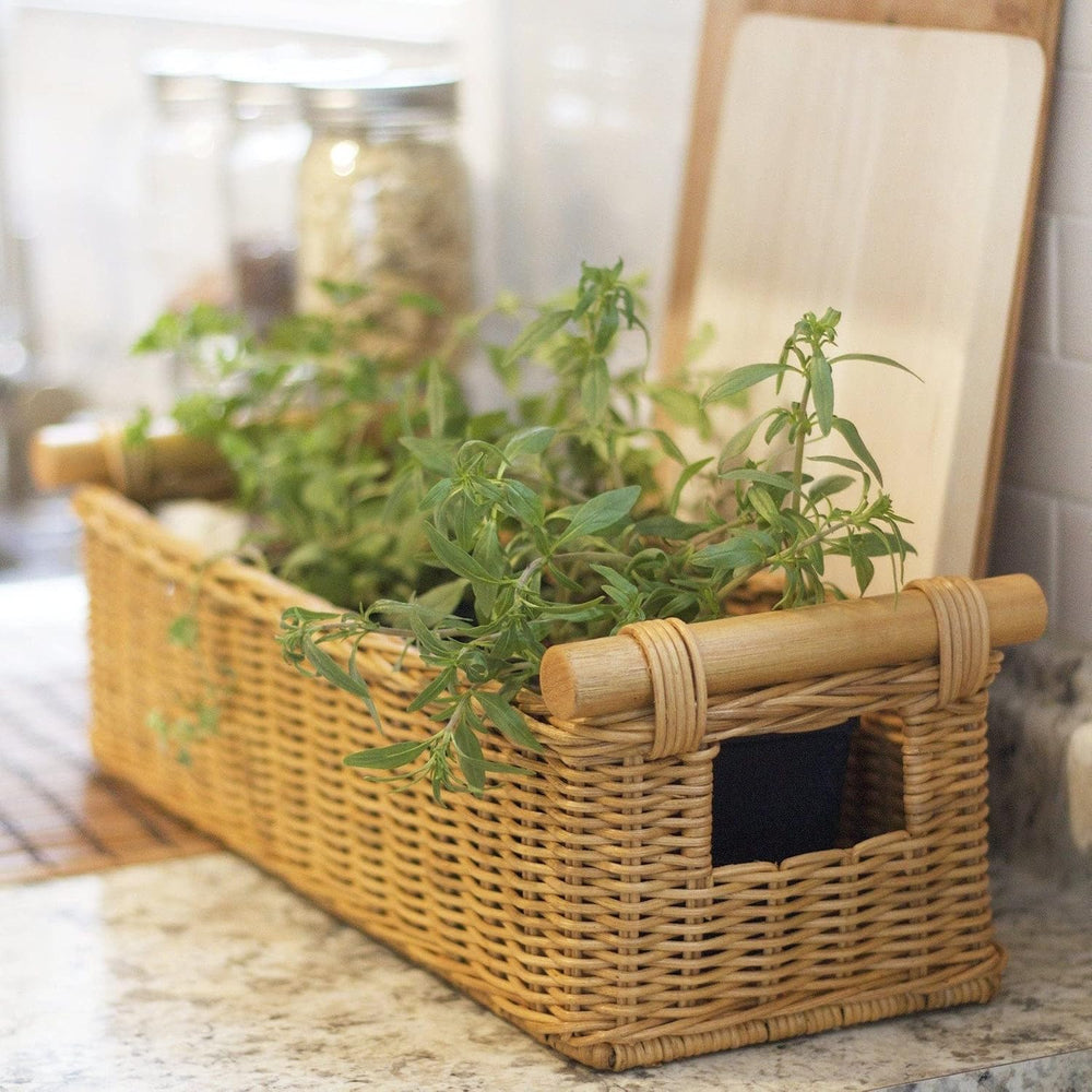 The Basket Lady Long Narrow Pole Handle Wicker Basket, M, Sandstone