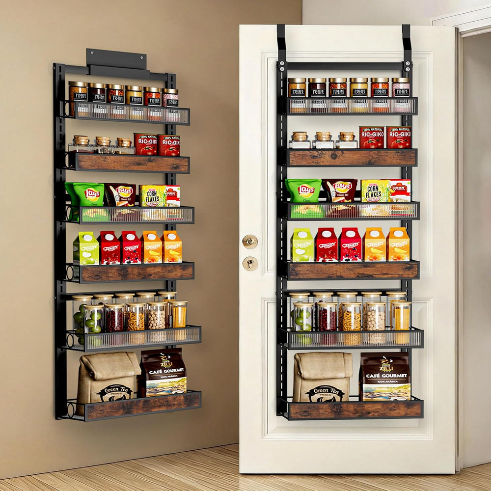 6 Tier Pantry Door Organizer Spice Rack, 2-IN-1 Wall Mount or Hanging Over Do...