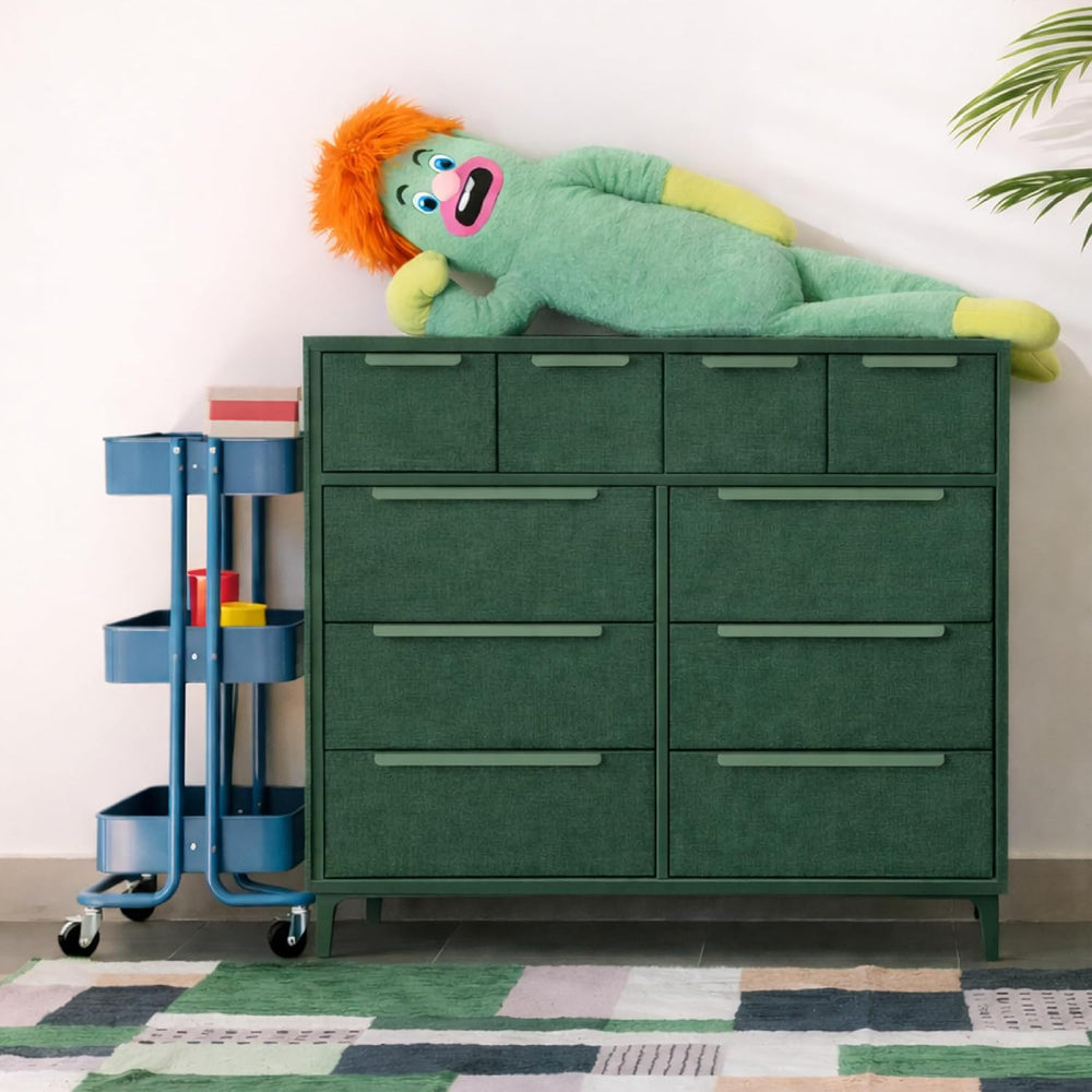 tinge Naima Premium Fabric Dresser - Strong Metal Frame, 10 Spacious Sag-Proo...