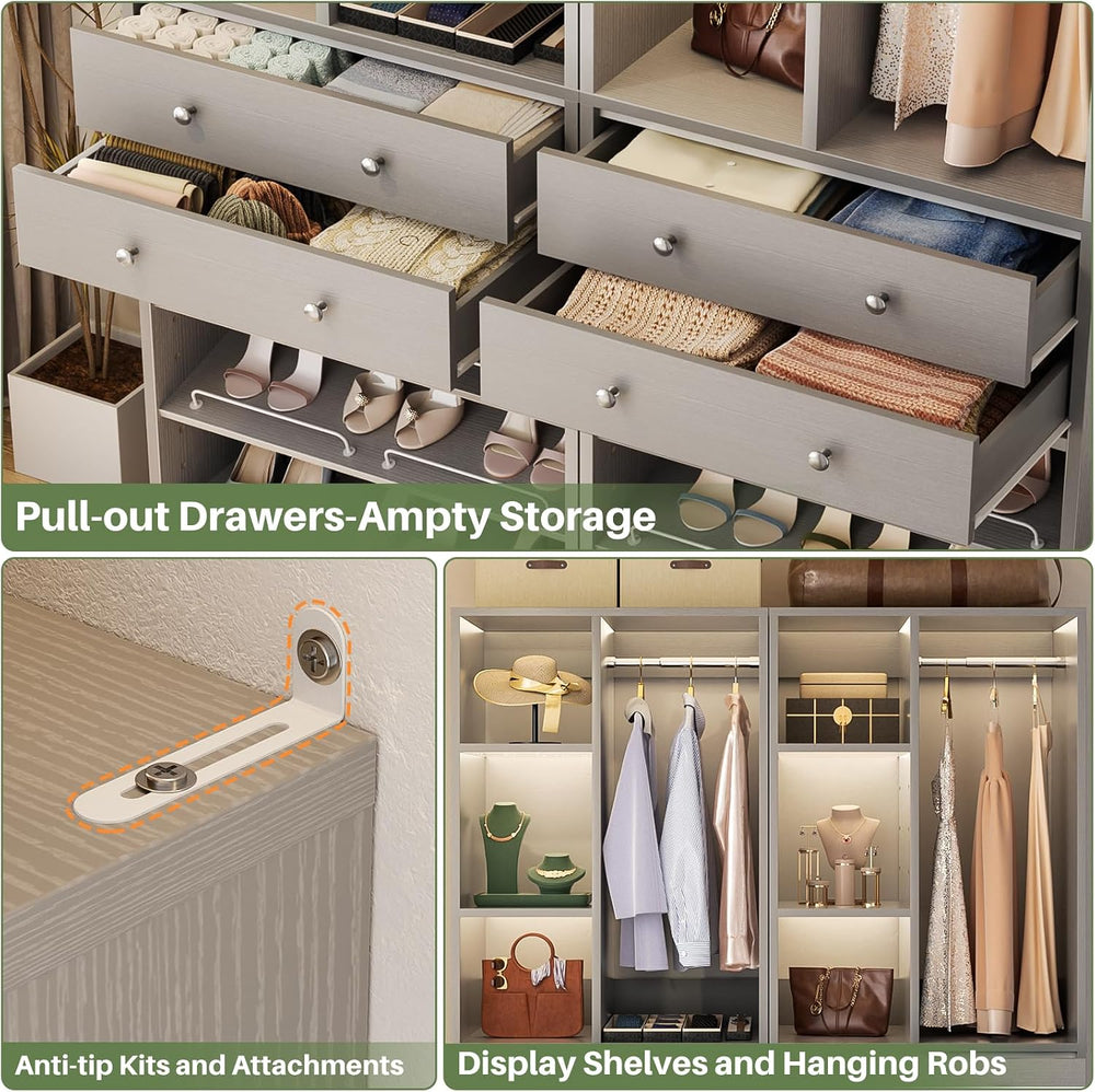 Besiost Closet System, 112"/9.3 FT Closet Organizer System with 8 Drawer...